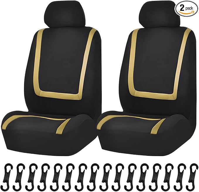 Car Seat Covers, Breathable Comfortable Automotive Seat Protectors, Anti-Slip 2 Front Seats Covers Airbags Compatible, Universal Washable Vehicle Accessories for Car, Truck, SUV (Black/Beige)