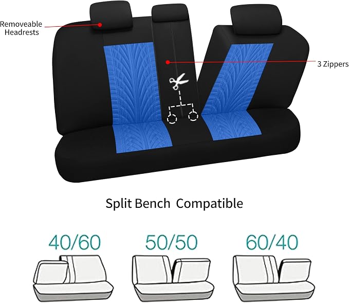 Pariitadin Car Seat Covers Full Set, Washable and Breathable Premium Cloth Automotive Vehicle Seat Cover for Car Interior, Universal Fit for Most Cars, Sedan, Truck, SUV(Black/Blue)