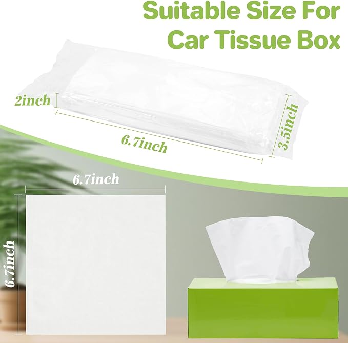 RAINFLOW Car Tissue Refills -Tissue Refills Paper for Car Tissue Holder | 4 Packs 200 Sheets, 3-Ply Soft Absorbent and Lint-Free, Ideal for Commuting, Travel, Fits Most Vehicle Organizers