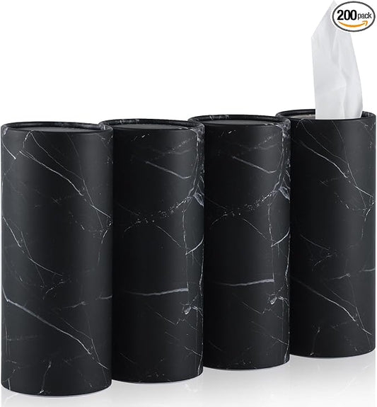 SINGARO Tissue Holder, 4 Pack Car Cup Holder Facial Tissues with Travel Tissue Bag, Quick and Convenient Flower Combination Car Tissue Box(4 Canisters/200 Tissues) Black