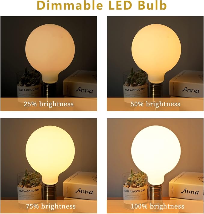 2 Pack G40 Globe LED Light Bulbs, 5.5W Dimmable 50 Watt Equivalent LED Edison Bulbs, Warm White 2700K, 600LM, E26 Base, Milky LED Filament Bulbs for Bathroom Bedroom Living Room