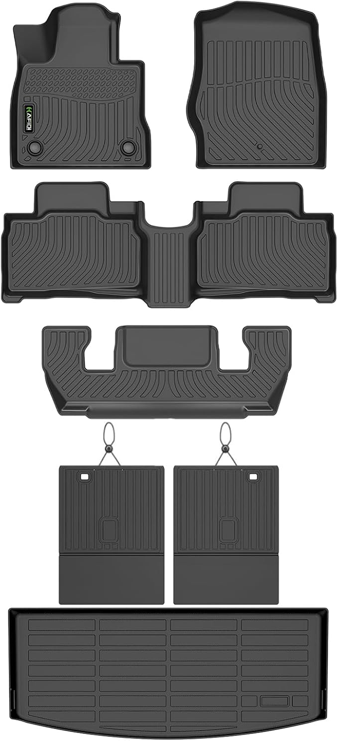 Floor Mats & Cargo Liner for 2020-2025 2026 Ford Explorer 6-Seat | With Backrest Mat, Custom Fit, All Weather, Non-Slip, Automotive Floor Liners, Raised Edge, Full Set Accessories, TPE, Black