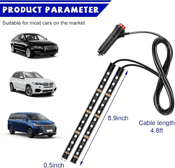 povtii Car LED Strip Light, 24 LED RGB Auto Under Dash Interior Atmosphere Lights, Cigarette Lighter Decorative Lamp Ambient Night Light, Universal Lighting Kit Car Accessories (Pink Purple)