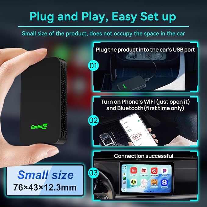 Carlinkit 5.0 2air Wireless car Adapter,CarPlay Dongle for Wired CarPlay and Wired Android Auto Car,for iPhone 6+ and Android 11+,Easy Setup via Plug-in USB Connection,Supports Online Upgrade