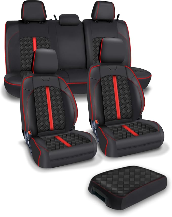 Carlimeki Leather Seat Covers Custom Fit for Tacoma Gen 3rd (2016-2023) | For Double & Crew Cab only - Fits SR, SR5, Limited, TRD Pro, TRD Sport, TRD Off-Road, Trail Special Edition - Fully Covered