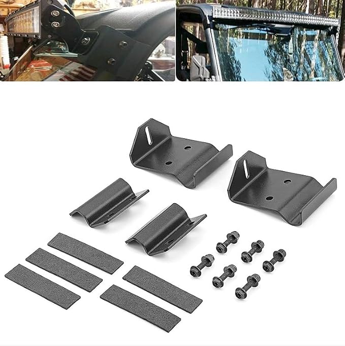 50'' Curved Straight LED Light Bar Upper Windshield Pro-fit Cage Mounting Brackets for Polaris Ranger 500 570 XP 900 XP1000 Models, No Need Drilling (Light Bars-2)