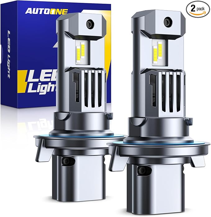AUTOONE Latest & Brightest H13 LED Bulbs, 60,000LM 10X Ultra Bright 6500K Cool White, 1:1 Halogen Mini Size 9008 Halogen Bulb, 60,000Hrs Lifespan, Plug and Play Driving Fog Light, Pack of 2