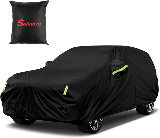 Sailnovo SUV Car Cover Waterproof All Weather, 7 Layers Heavy Duty Full Exterior Cover for SUV Car Outdoor Snow Sun UV Protection with Zipper for Automobiles, Universal Fit for SUV Jeep (191-200 inch)