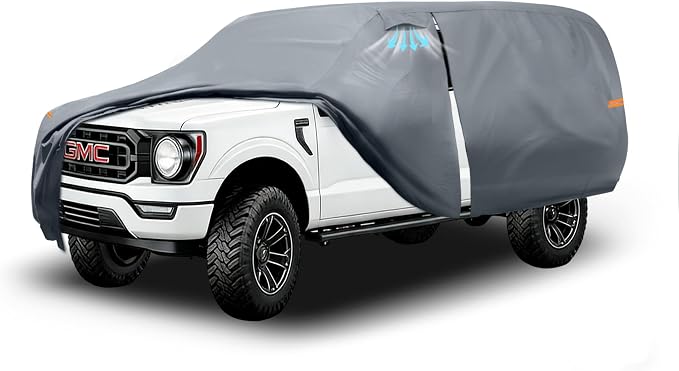 Truck Cover with Camper Shell Topper, Universal Fit Ford F-Series,Chevy Silverado,Dodge Ram,GMC Sierra and Toyota Tundra etc, Truck Cover Waterproof All Weather with Zipper(Length:242 to 262 in)