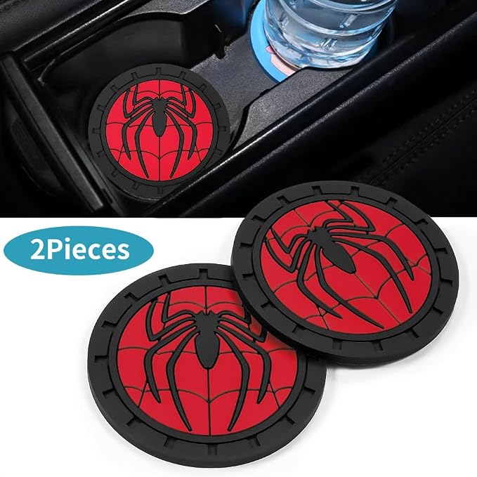 2Pcs Car Cup Holder Coasters for Spider Marvel Fans, Silicone Non-Slip Drink Mats, Cup Mats for Car Interior Accessories, Universal Anti-Spill Coaster Insert