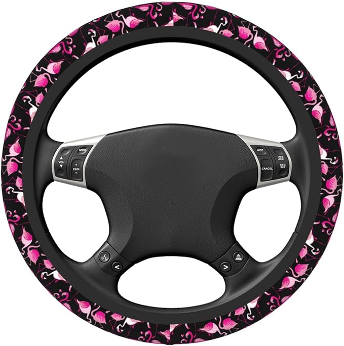 Pink Flamingos Elastic Steering Wheel Cover Non-Slip Breathable Steering Wheel Protector Fit Auto, Suvs, Truck