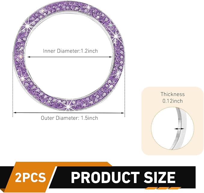 WZP 2PCS Bling Push to Start Button Cover, Crystal Rhinestone Engine Start Button Cover, Sparkling Car Interior Accessories for Women (Purple)