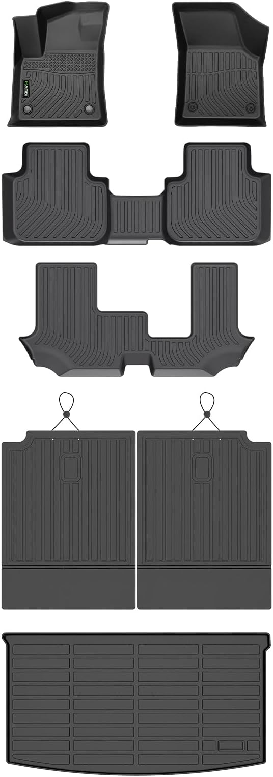 HAFIDI® Floor Mats & Cargo Liner Set Fit for 2018-2025 2026 VW Atlas (7 Passenger Bench) All Weather Protection TPE Anti-Slip Car Full Set Floor Liners Volkswagen Atlas Custom Accessories - Black