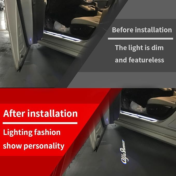 2pcs Non-Fading LED Car Door Logo Lights Courtesy Projector Laser Welcome Light Ghost Shadow Puddle lamp for Giulia Stelvio Giulietta Mito Tonale 147 159 166 Accessories (White Light-HD/2pcs)
