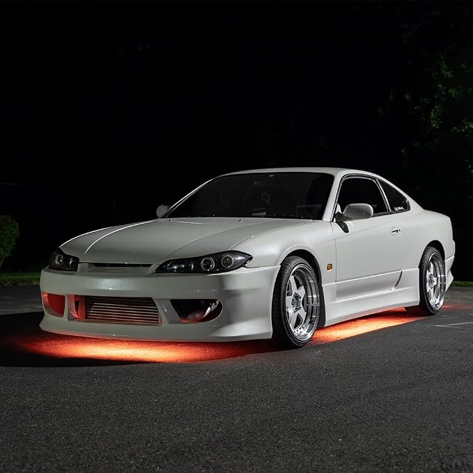 LEDGlow 4pc Orange Slimline LED Car Flexible Underglow Lighting Kit | Neon Accent Lights Include Flex Underbody Tubes, Solid Color Illumination, 4 Modes, Control Box & Remote
