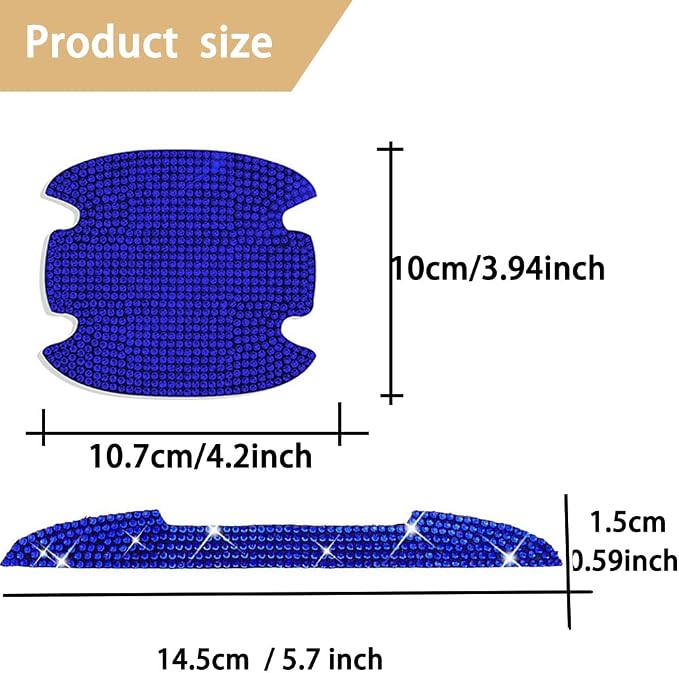 8Pcs Bling Rhinestone Car Door Handle Stickers Protector, Trim Auto Door Entry Guard Bling Stickers Car Accessories for Women and Men, Universal Car Accessories for All Cars (Blue)