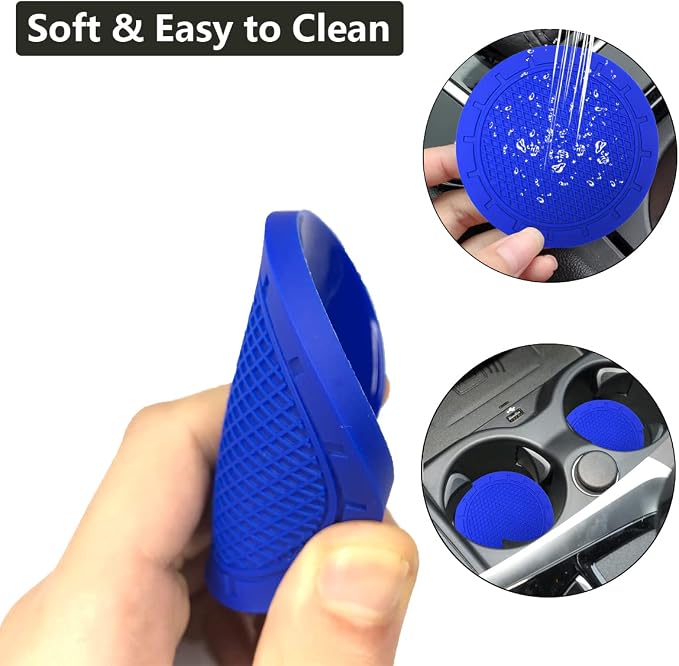 Car Cup Holder Coaster, 4 Pack 2.75 Inch Diameter PVC Non-Slip Universal Insert Coaster, Durable, Suitable for Most Car Interior, Car Accessory for Women Men Dark Blue