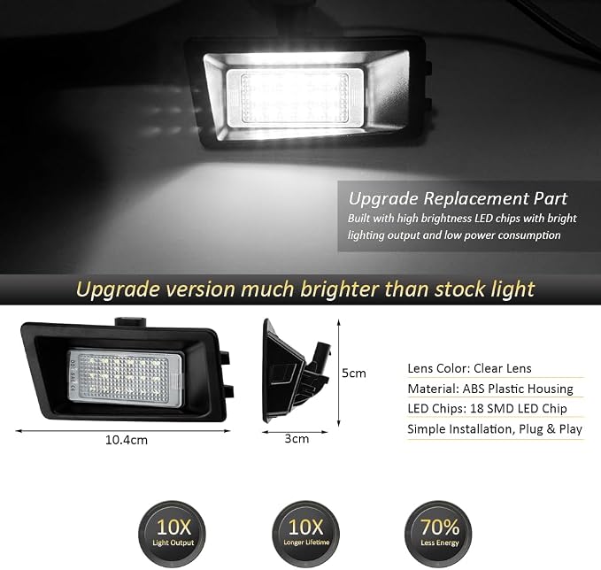 D-Lumina LED License Plate Light Tag Lamp Assembly for 2021 2022 2023 2024 Fo-rd Bronco Sport, Powered by 18-SMD 6000K White LED Tag Lights, Pack of 2