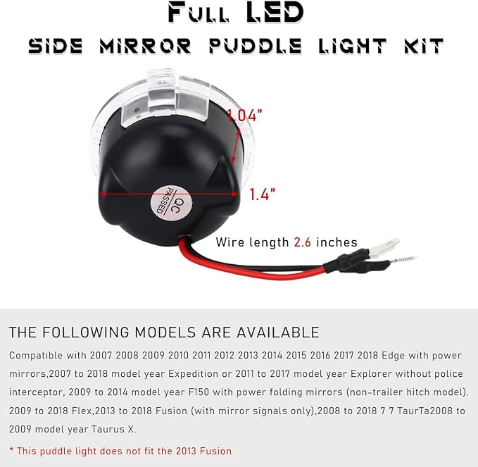 povtii 2 PCS Side Mirror Puddle LED Lights, High Brightness Auto Side Mirror Puddle LED Lamp Assembly Replacement with White Light, Car Accessories