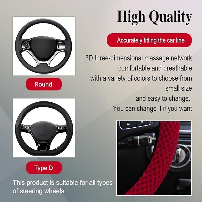 HAOBO Elastic Stretch Steering Wheel Cover, 15 Inch Automotive Steering Wheel Cover, Comfy Breathable Stretch Steering Wheel Protector, Ice-Silk Cloth Polyester Steering Wheel Cover for Men Women