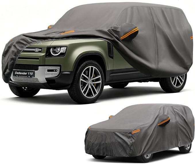 Kayme Heavy Duty SUV Car Cover Custom Fit for Land Rover Defender 110 2019-2026, Waterproof All Weather Outdoor Full Protection, UV Sun Rain Resistant with Zipper Door & Windproof Straps.