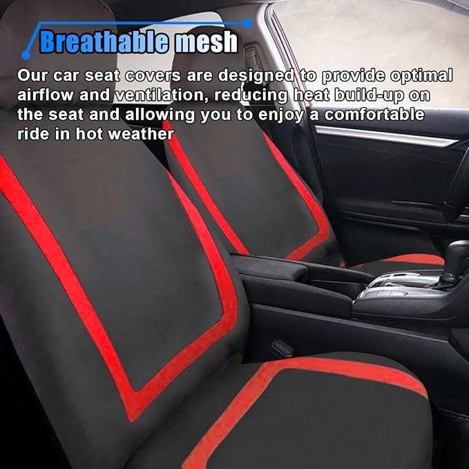 LAINLOY 2 Pack Car Seat Covers, Breathable Seat Protectors, Anti-Slip Driver Seat Cover, Comfortable Front Seat Cover Set Universal Fit for Truck, SUV, Sedan, Airbag Compatible (Black&Red)