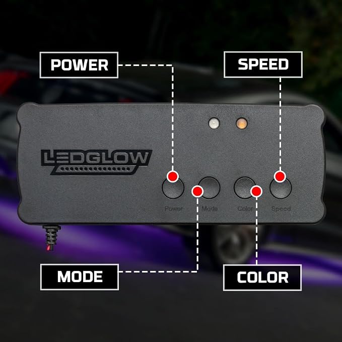 LEDGlow 4pc Million Color Wireless LED Car Underglow Lighting Kit | Neon Accent Underbody Lights Include 10 Solid Colors, 13 Modes, Music Mode, Control Box & Remote