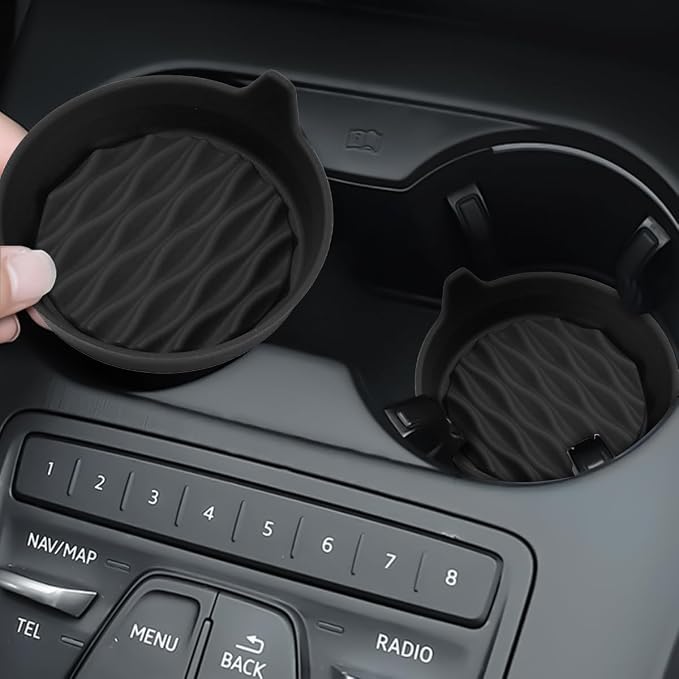 Bittwee Car Cup Holder Coaster, 4PCS Silicone Non-Slip Vehicle Cup Holder Insert Mat, Sift-Proof Spill Recessed Embedded in Bottle Protection Pad, Universal Automotive Interior Accessories (Black)