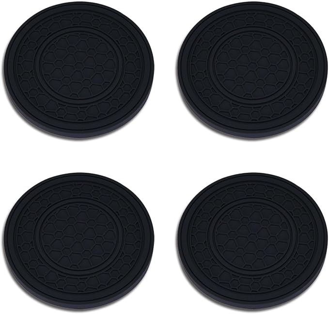 4 Pack Car Coasters for Cup Holder, 2.75 Inch Universal Auto Waterproof Coasters Silicon Insulation Cup Mats,No-Slip Anti Dust Insert Coaster for Woman Man, Suit for Vehicle Interior (Black/Black)