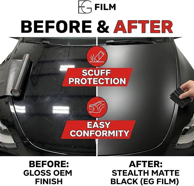 CYBERSKIN Shield BY EG Film-Matte Black PPF - TPU Paint Protection Film, 8.5 Mil Thickness, 60" x 10ft Roll - Self-Healing & Anti-Scratch