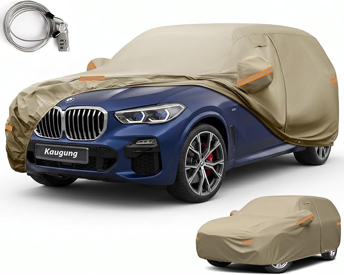 Kaugung Custom Fit Car Cover for BMW X5 (2007-2026), Heavy Duty All Weather Waterproof Outdoor SUV Cover, Sun Rain Snow UV Protection with Driver Door Zipper, Mirror Pockets & Air Vents