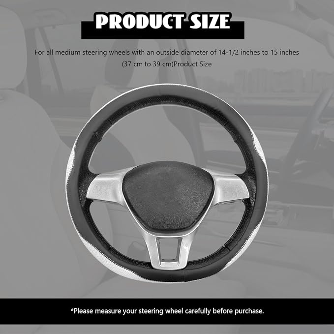 Microfiber Leather Steering Wheel Cover, Breathable Steering Wheel Protector with Anti-Slip Inner Ring, Universal 14.5"-15" Car Wheel Cover Auto Interior Decor for Men Women (White)