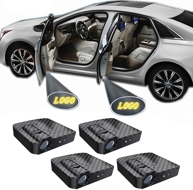 NewL 2 Pairs Custom Logo LED Projector Carbon Fiber Car Door Welcome Lights | Support custom any logo, Bright clear ghost shadow projection, universal car fit, Auto on/off with door opening & closing