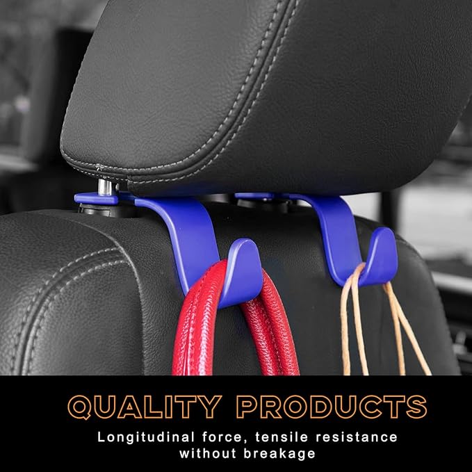 povtii 4PCS Car Seat Headrest Hook, Auto Back Seat Hanging Storage Organizer, Vehicle Seatback Hanger Holder for Purse Handbag Coat Umbrella, Universal Interior Car Accessories (Dark Blue)