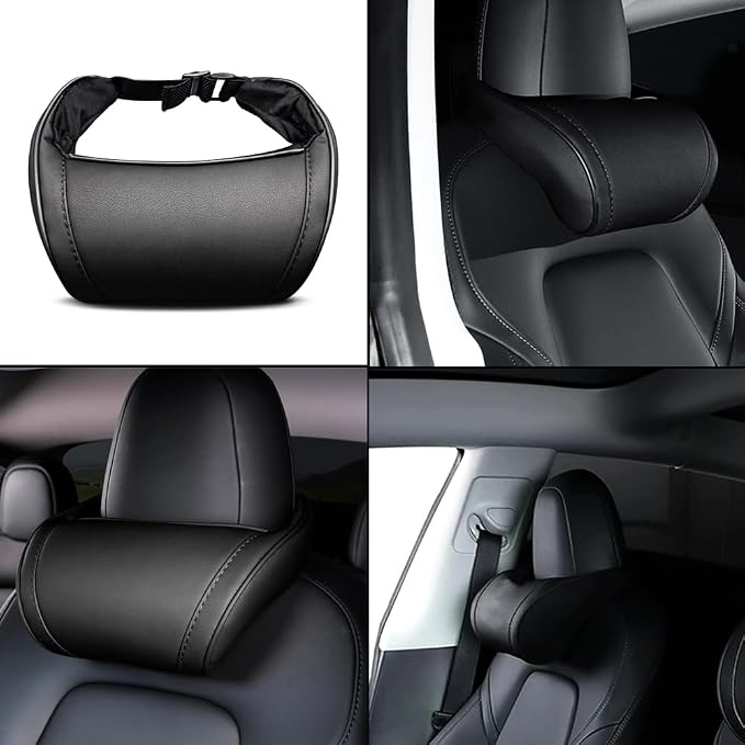 Car Headrest Neck Pillow Support Ergonomic, with Valve Stem Covers Accessory for Driving Seat Fatigue Relief Compatible with Model S X 3 Y & Cybertruck - 1 Piece