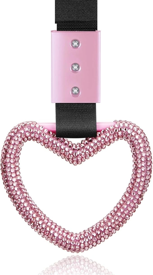 Fabbay Bling Car Accessories Bling Heart Handle Ring Car Accessory for Women Hand Strap Drift Charm Rear Bumper Warning Ring Decor for auto Bus Interior Exterior Decoration (Pink, Heart Style)