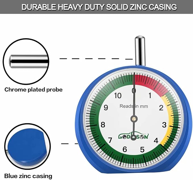 GODESON 88703 Dial Tire Tread Depth Gauge in MM,Professional for Motorcycle, Car,Truck and Bus