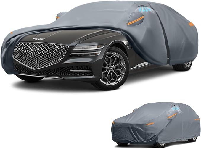Waterproof Genesis G80(2016-2026) Car Cover with Breathable Vents, [Upgrade] Premium Covers with Cotton Liner and Zipper Door,Sun Rain Snow Dust Uv Protection.(Gift with Towel Storage Bag)