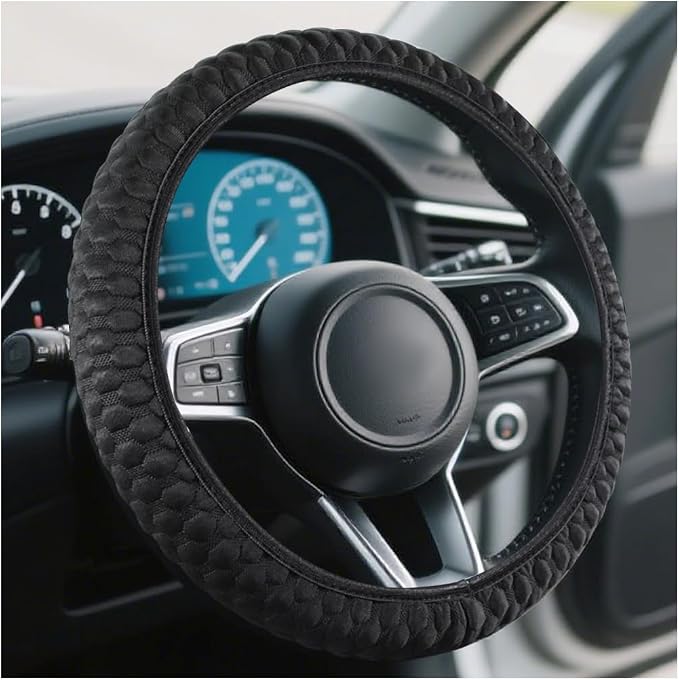Car Elastic Stretch Steering Wheel Cover, 14.5-15" Breathable Ice Silk Anti-Slip Vehicle Steering Wheel Protector, Soft Auto Interior Decoration Accessories, Universal for Vehicles (Black)