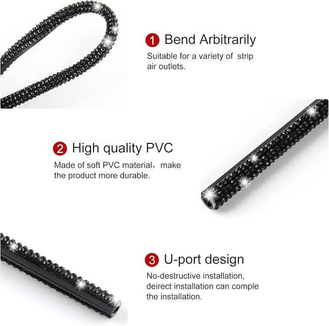 LivTee Bling Car Air Vent Outlet Moulding Trim, 10PCS Car Air Conditioner Decoration Strip, Bling Rhinestone Diamond Car Interior Accessories for Women and Teens, Black