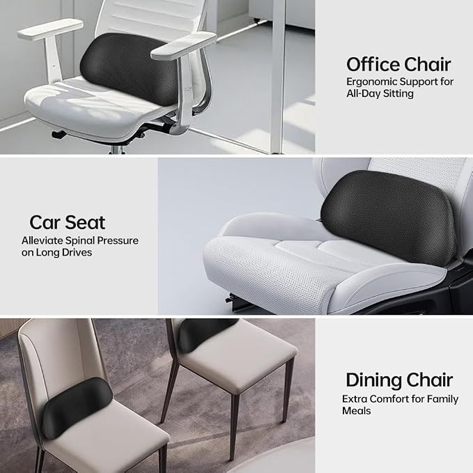 1P Car Lumbar Support with Ergonomic Structure, Suitable for Office Chairs, Gaming Chairs and Car Seats, Memory Foam Material with Breathable Mesh Fabric, Long-Lasting Lumbar Support