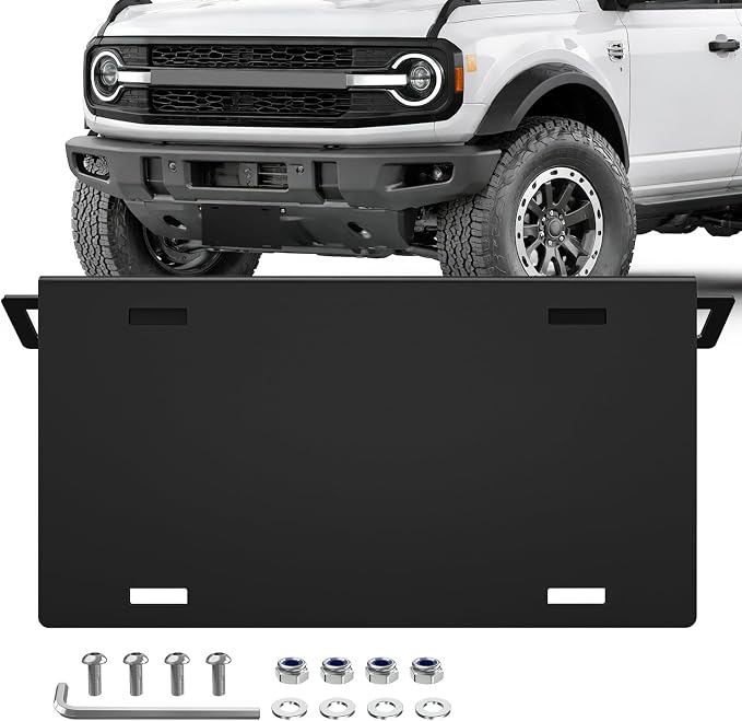Nilight Front License Plate Bracket Fit for Ford Bronco 2/4 Door 2021 2022 2023 2024 2025 2026 Steel License Plate Mounting Holder Heavy-Duty Modular Bumper no Drilling Required Rattle-Free Black