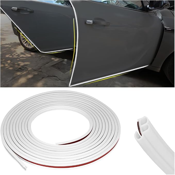 Osilly Car Door Rubber Seal Strip, 32.8Ft Self Adhesive Weather Stripping Automotive Edge Trim, Weatherstrip Soundproof Vehicle Tailgate Window Sealing Cover, Universal for SUV RV Truck (White)