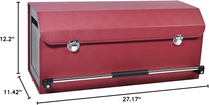 Trunk Organizer for Car with Lid Leather Trunk Organizer Car Organizer | SUV Trunk Organizer with Push-pull Handle Car Trunk Storage Organizer for Minivan, Truck, Sedan (Claret, 27.17x11.42x12.2in)