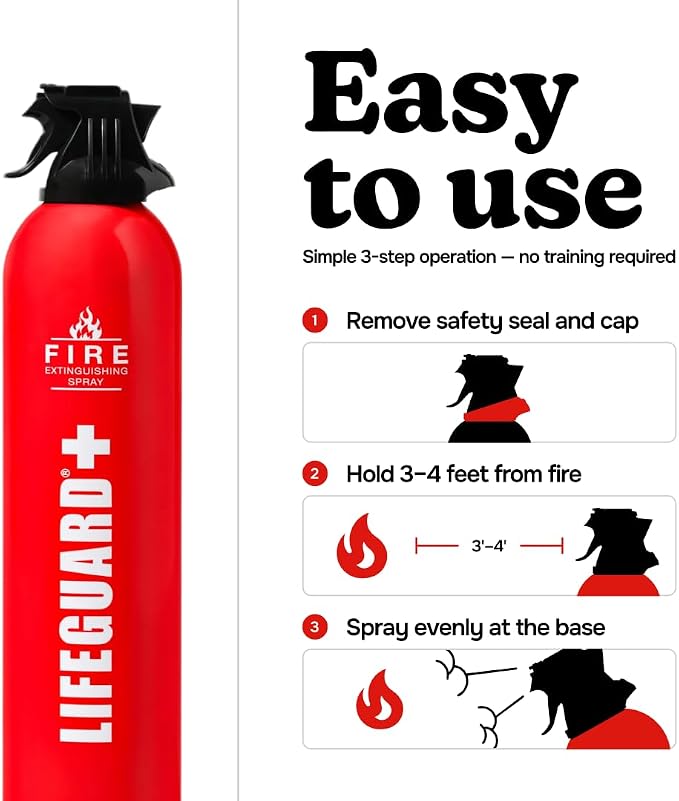 LIFEGUARD Aerosol Fire Extinguisher Spray - Non-Toxic, Eco-Friendly Fire Suppressant for Home, Kitchen, Car & Office, Compact, Easy-to-Use Design with 10-Year Shelf Life (Pack of 2)