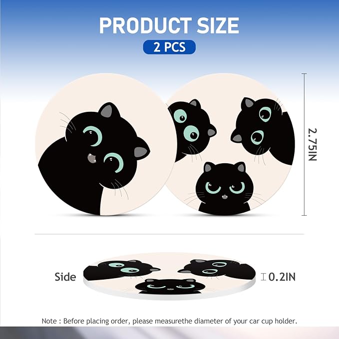 Cut Cats Car Coasters, 2 Pack Kitten Insert Car Cup Holder Coaster, 2.75" Universal Anti Slip Silicone Mat, Cat Car Interior Accessories, Gifts for Cat Lovers Women Men (Cats)