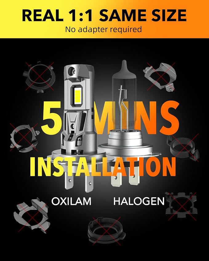 OXILAM M5S H7 Light Bulbs, 80,000LM Brightness H7 Fog Lights, 6500K White with Cooling Fan, Easy Plug & Play in 3 Minutes, IP68 Waterproof, Non-Polarity, Set of 2