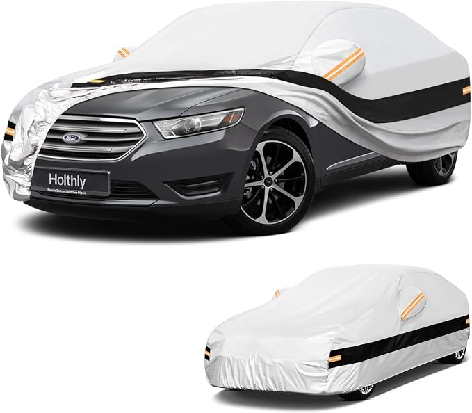 10 Layers Sedan Car Cover Custom Fit for Ford Taurus (1991-2026), Waterproof All Weather for Automobiles, Outdoor Full Cover Sun Dust Rain Protection with Cotton. Silver