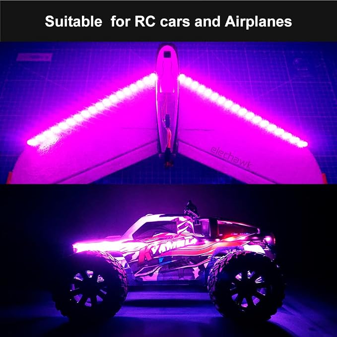 Waterproof LED Light Strips for RC Cars Trucks Airplanes Boats Drones Fixed Wing AR Wing Model Underglow Light (Pink)