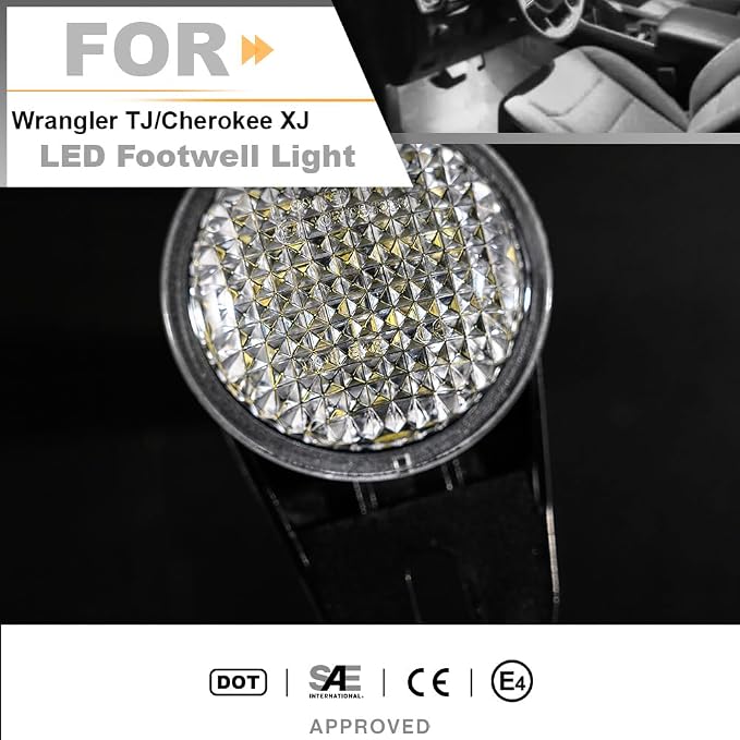 LED Interior Footwell Light with Harness for Jee'p Wrangler TJ Cherokee XJ | Grand Cherokee ZJ Ram 1500 2500 3500 LED Under Dashboard Courtesy Floorboard Lamp Assembly Xenon White 6000K 2Pcs
